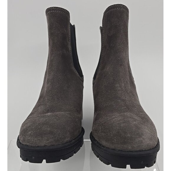 Vince Suede Leather Water Repellent Gray Chunky Heel Bootie Boots Women's 7M - Picture 5 of 10
